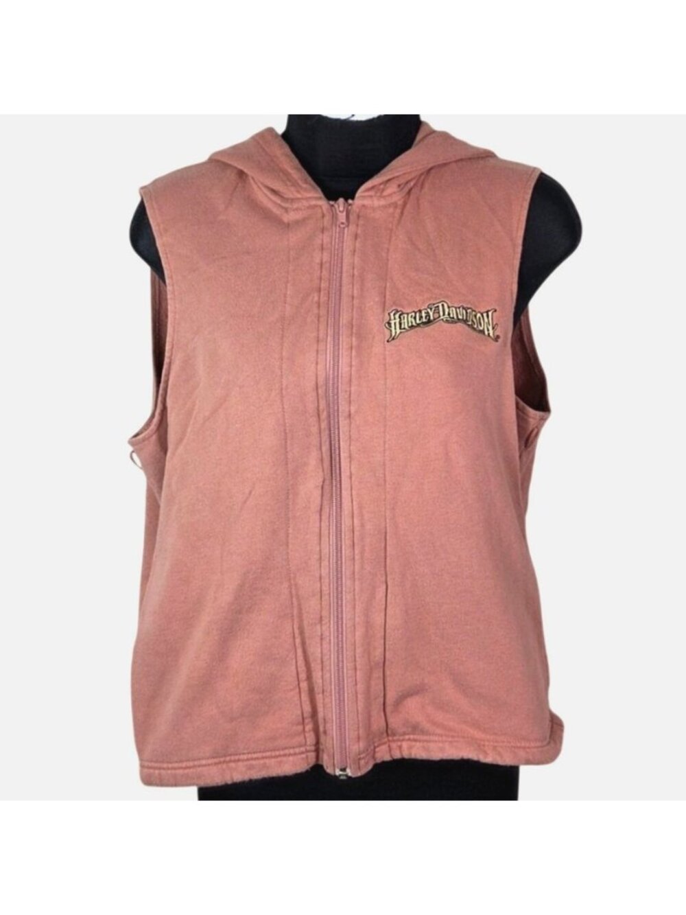 Harley-Davidson Womens Pink Hooded Sleeveless Zip-Up Vest L Cotton